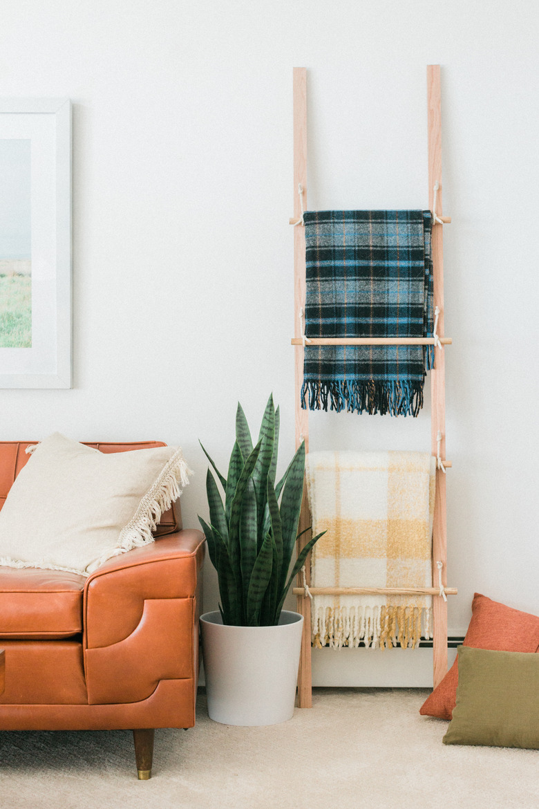 Organize your favorite throw blankets with this leaning ladder rack.