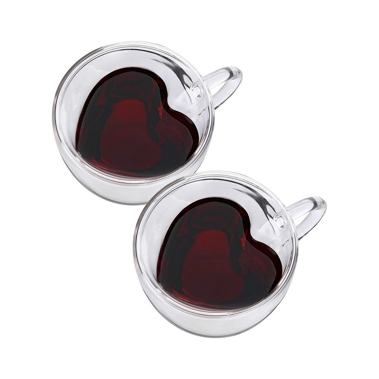 CNGLASS Double Wall Heart Shaped Glass Coffee Mugs