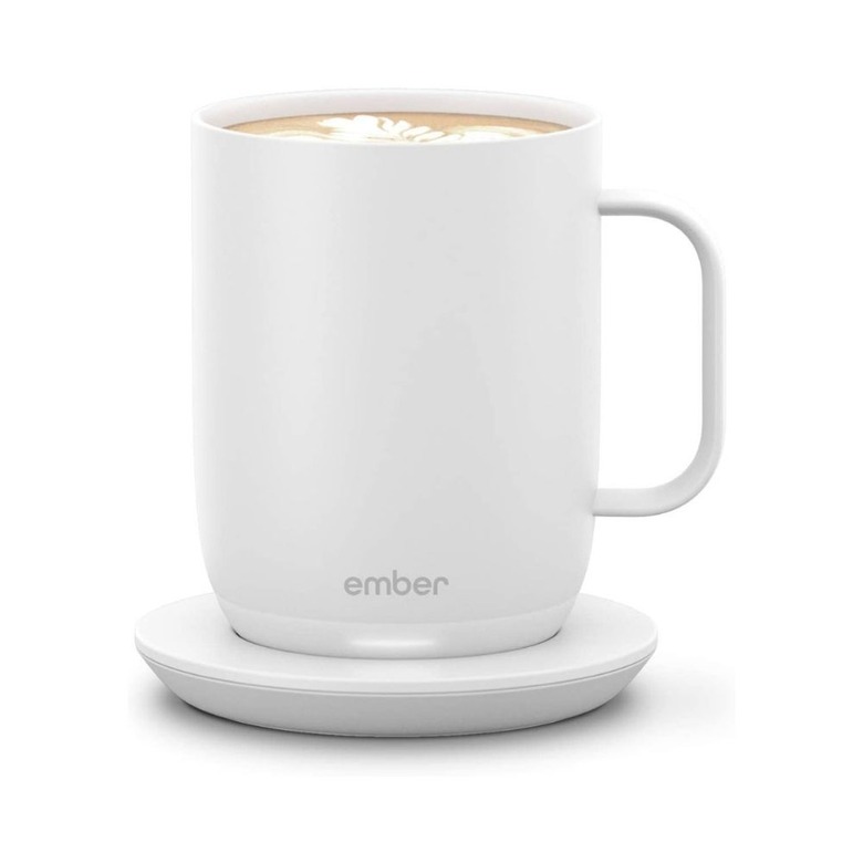 white smart mug on coaster