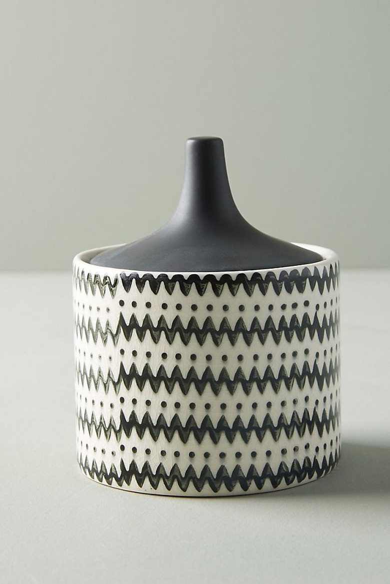 black and white patterned jar