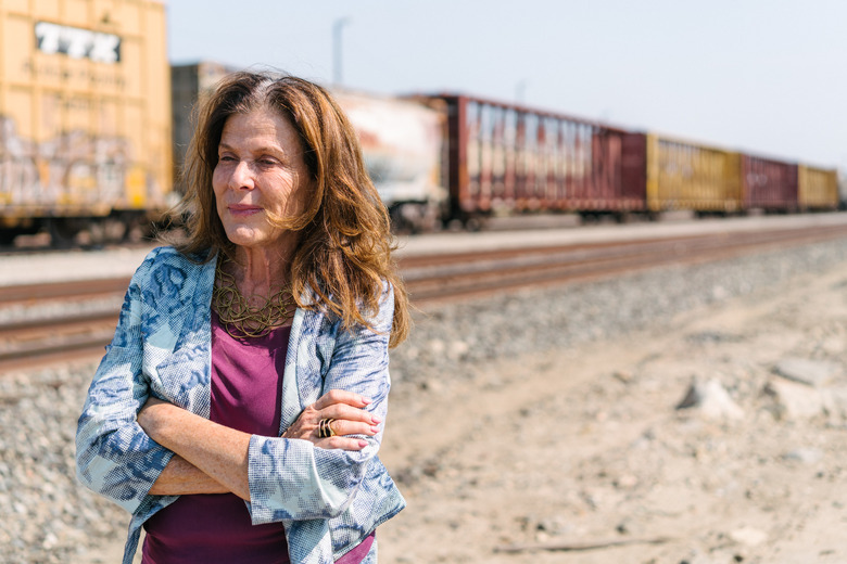 Mia Lehrer at the train tracks along the L.A. River