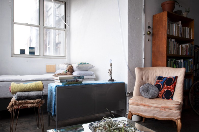 Brooklyn loft with vintage furnishings and bookcase