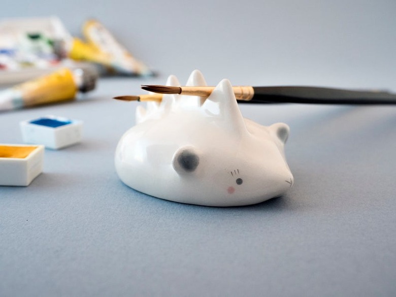 paintbrush rest in the shape of a hedgehog