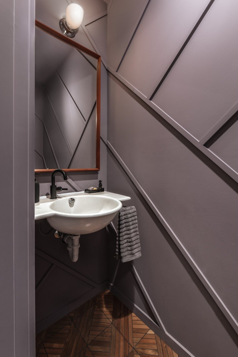 powder room with eggplant walls
