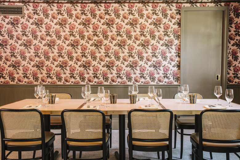 pink floral wallpaper at tiny lou's