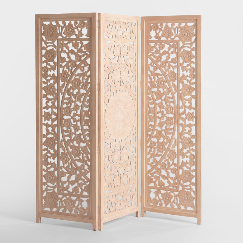 room divider idea for the living room with handcarved floral motif in folding screen