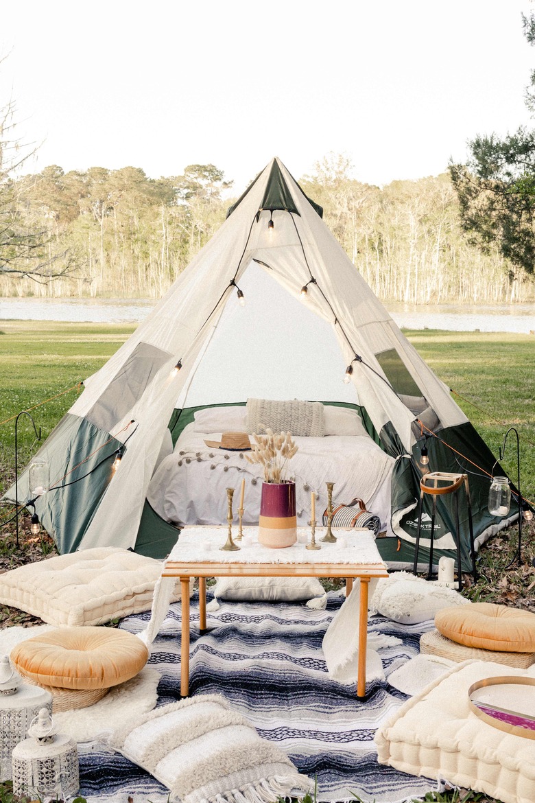 Glamping tent with table