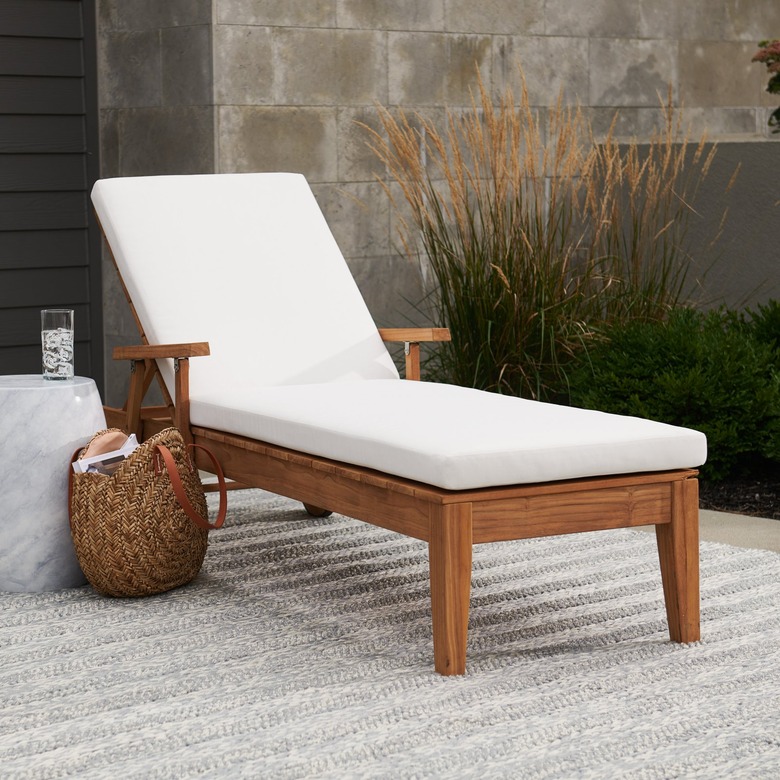 MoDRN Scandinavian Teak Chaise Lounge with Sunbrella Cushion