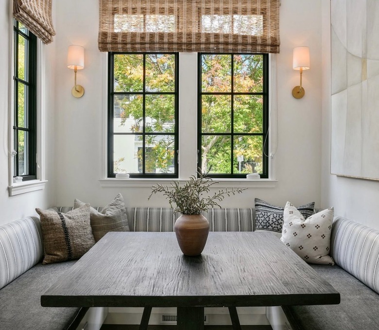 Banquette seating in kitchen with cushions
