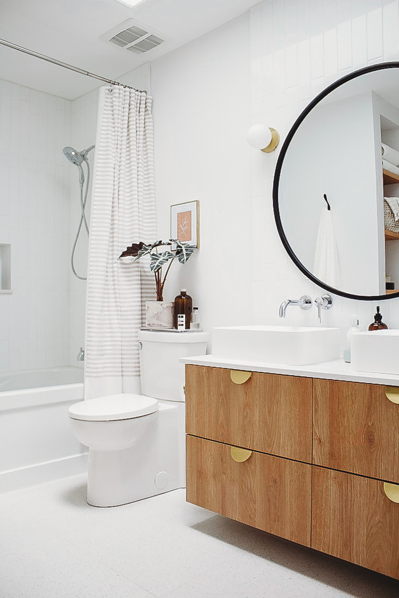 bathroom cabinet idea with Semihandmade doors topped with vessel sinks