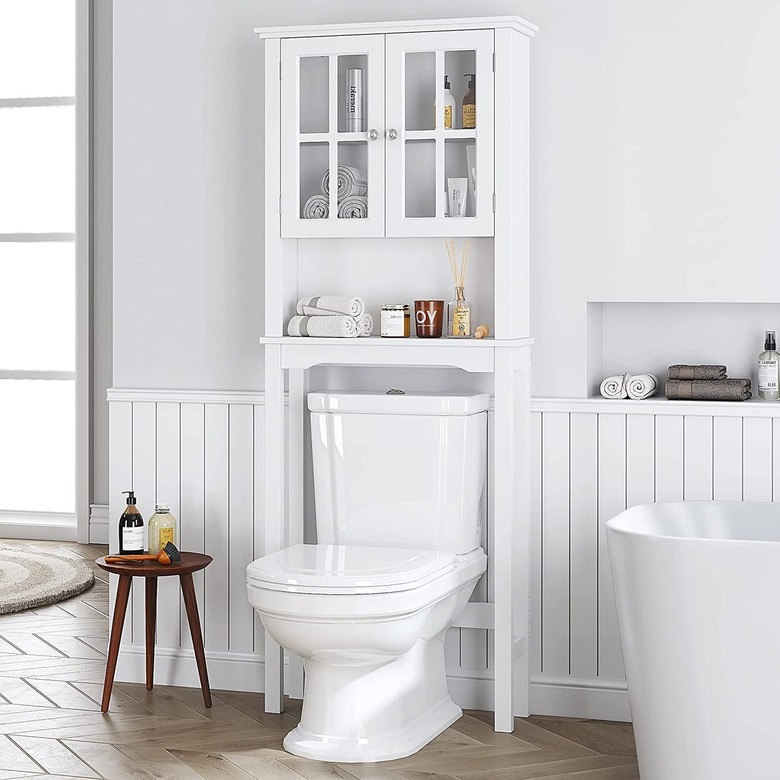 window glass-paneled door over-the-toilet bathroom cabinet