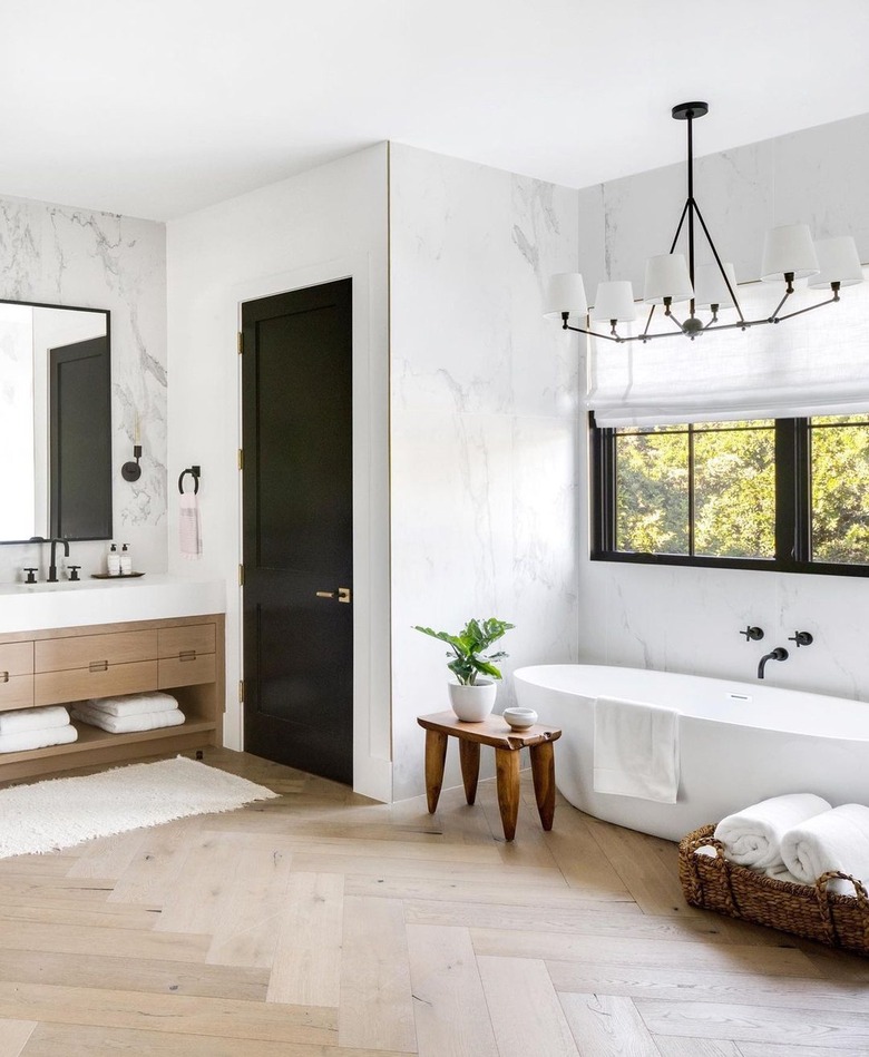 bathroom chandelier idea with six-light chandelier