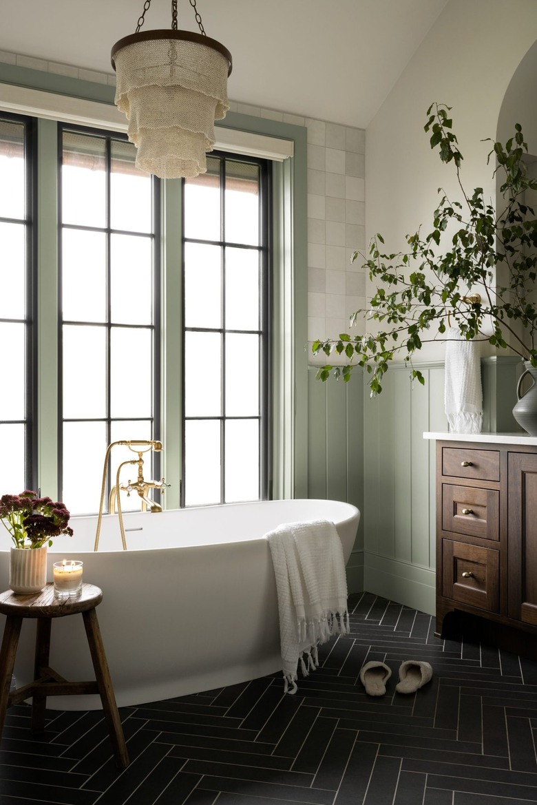 bathroom chandelier idea with tiered fabric shade