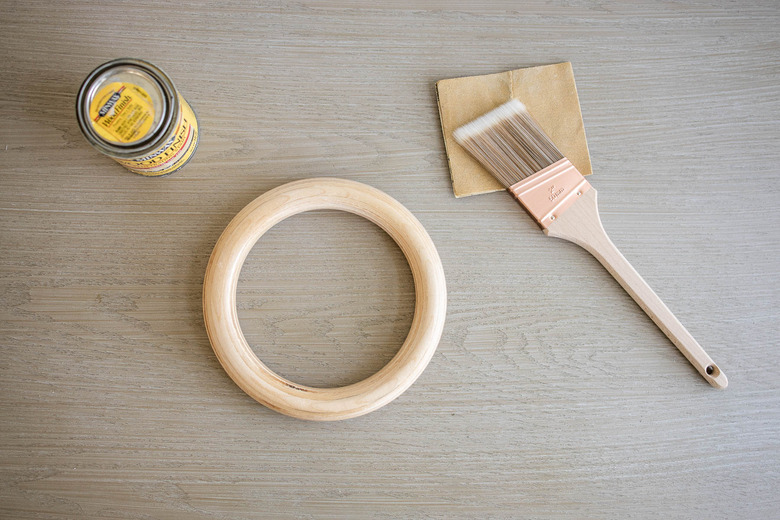Wooden ring stained with pickled oak wood stain