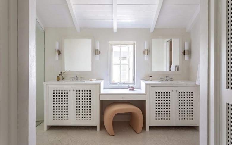 modern makeup vanity with sculptural chair
