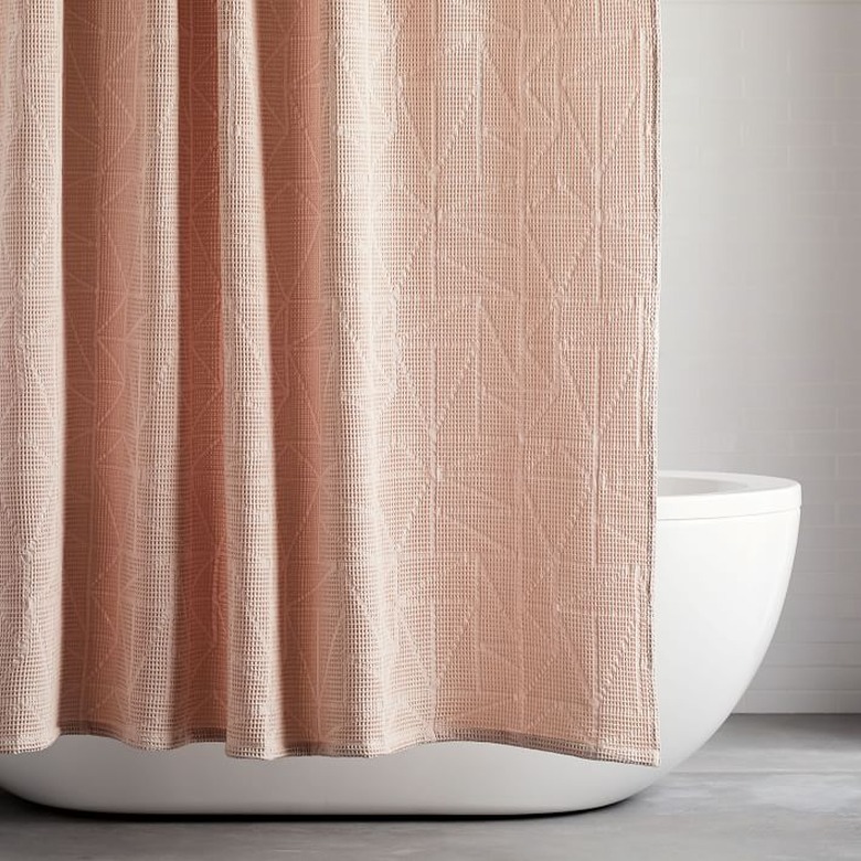pink triangle waffle bathroom shower curtain idea
