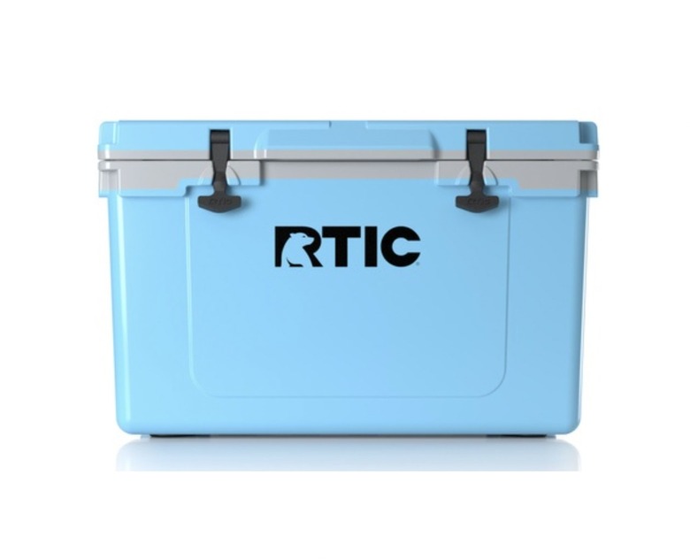 Blue cooler with light grey accents