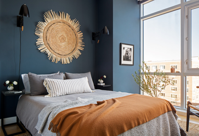 bedroom with navy walls