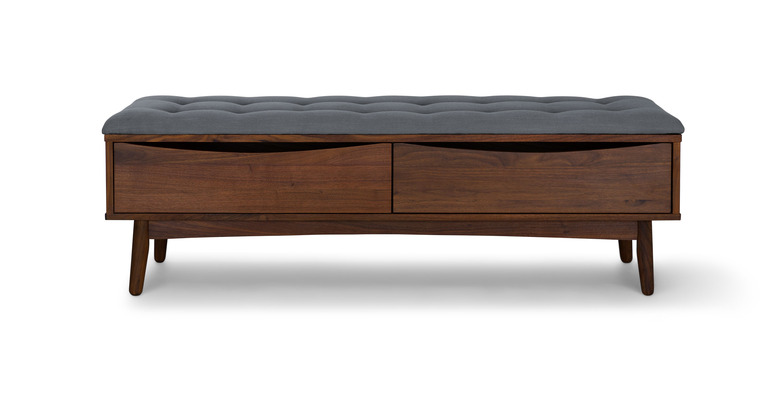 walnut bedroom storage bench with cushioned top