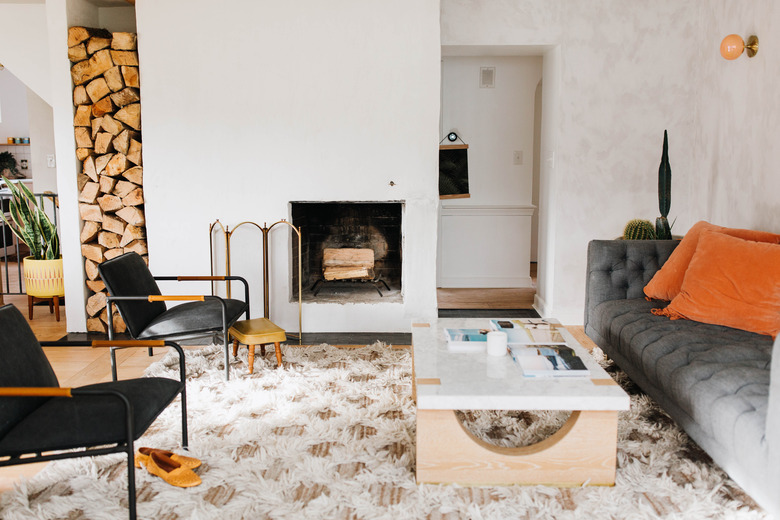 living room with modern fireplace