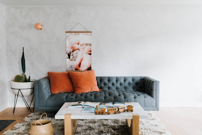 living room with limewashed walls