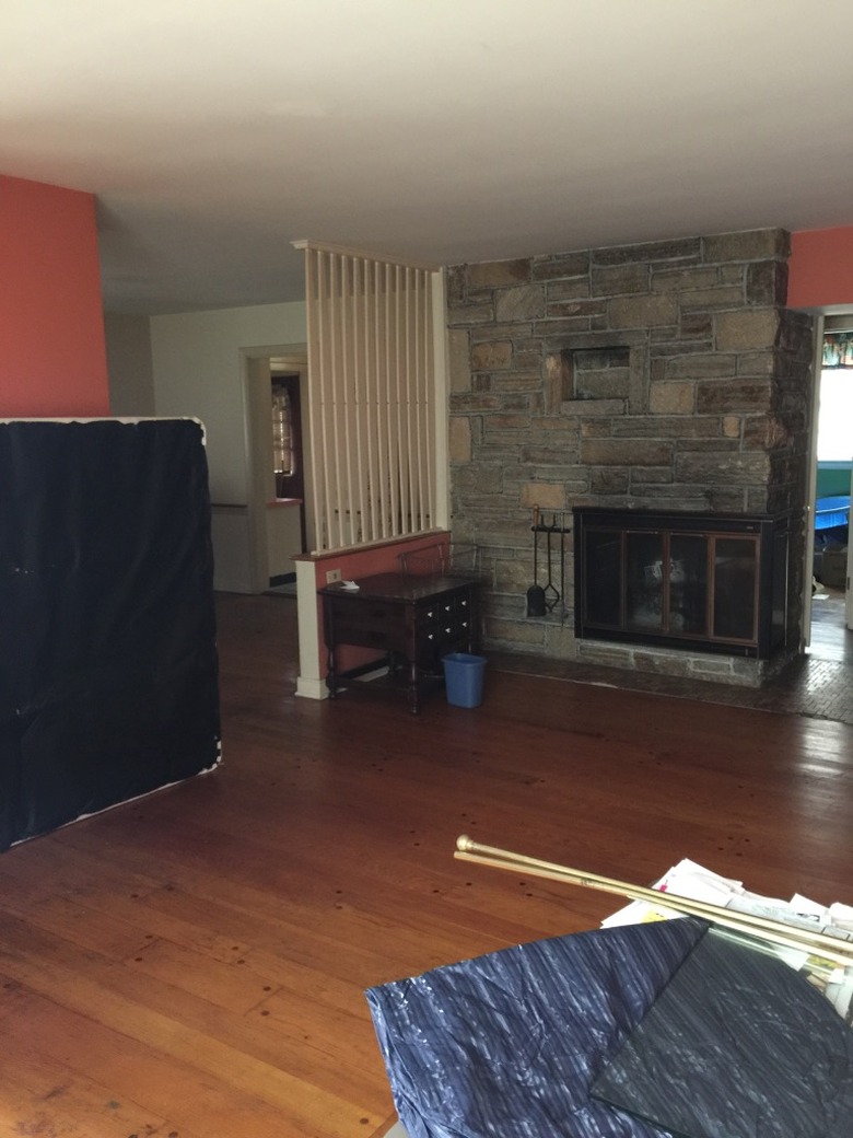 before photo of dated living room