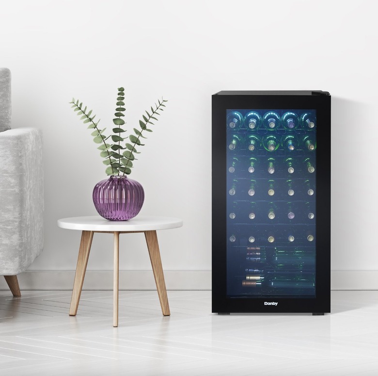 Danby wine cooler in a white room