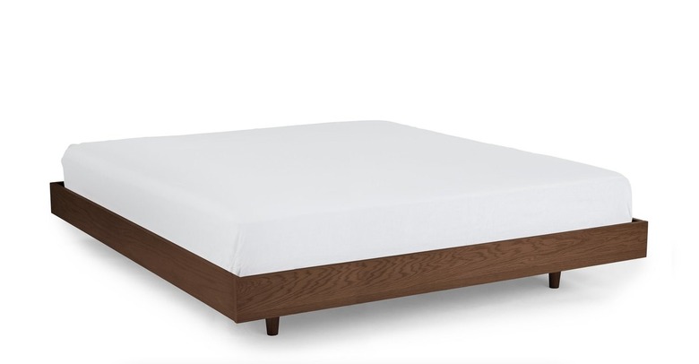 walnut wood bed frame with no headboard