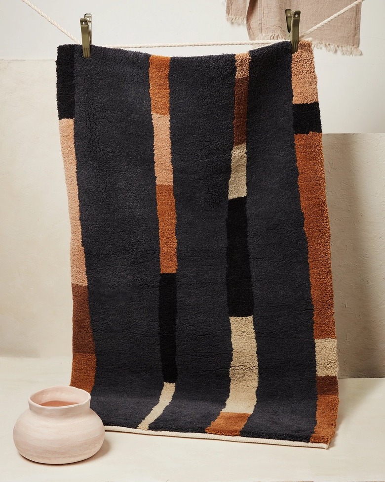 blue and orange wool rug