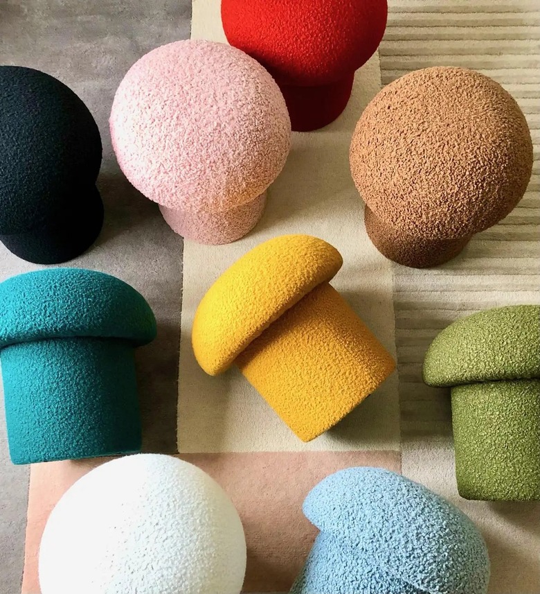colorful mushroom boucle stools