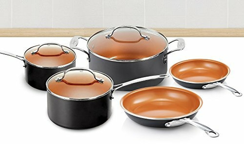 Black cookware set with copper interior