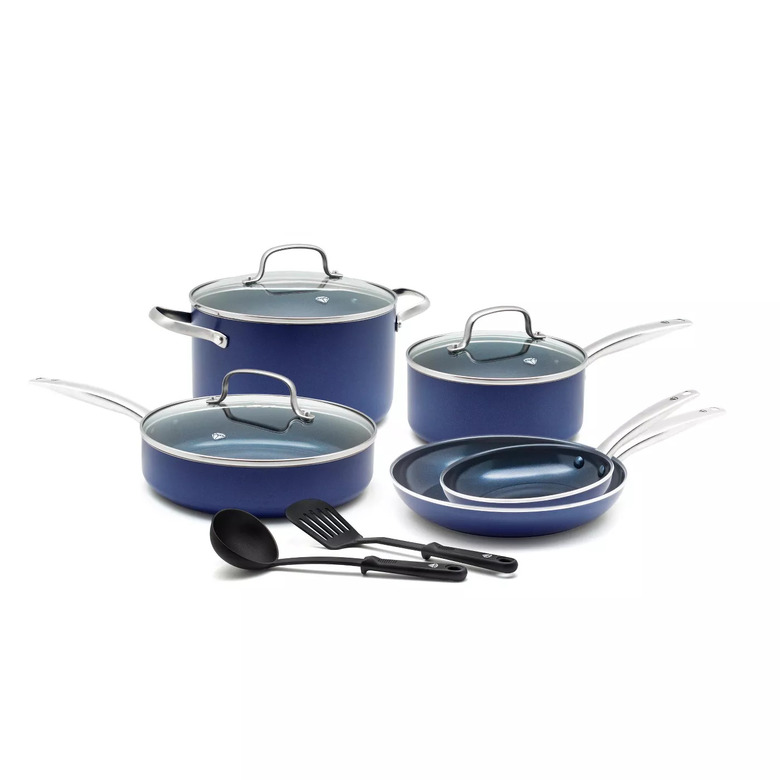 Navy blue ceramic cookware set