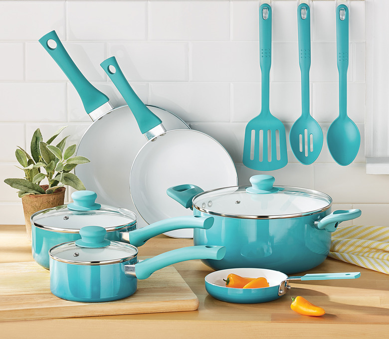 12-piece teal ceramic cookware set