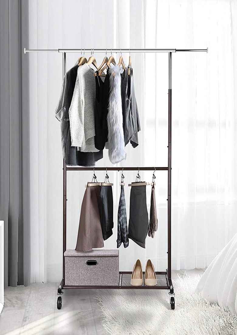 Rolling Clothes Organizer with Wheels and Bottom Shelves