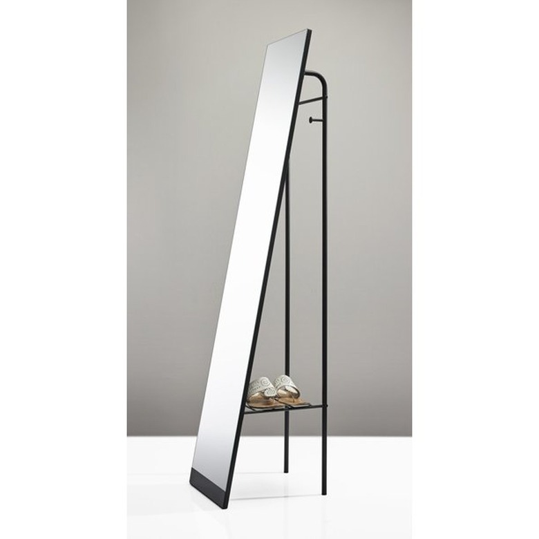 Adesso Tillie Black Metal Floor Mirror with Wire Shelf