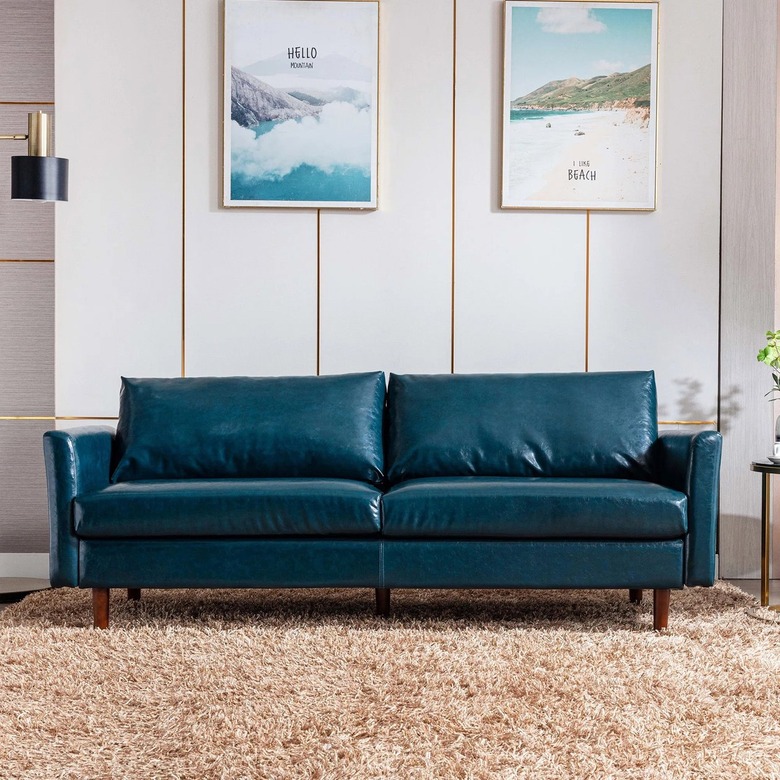 dark teal faux leather sofa