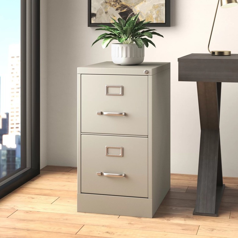 gray metal filing cabinet