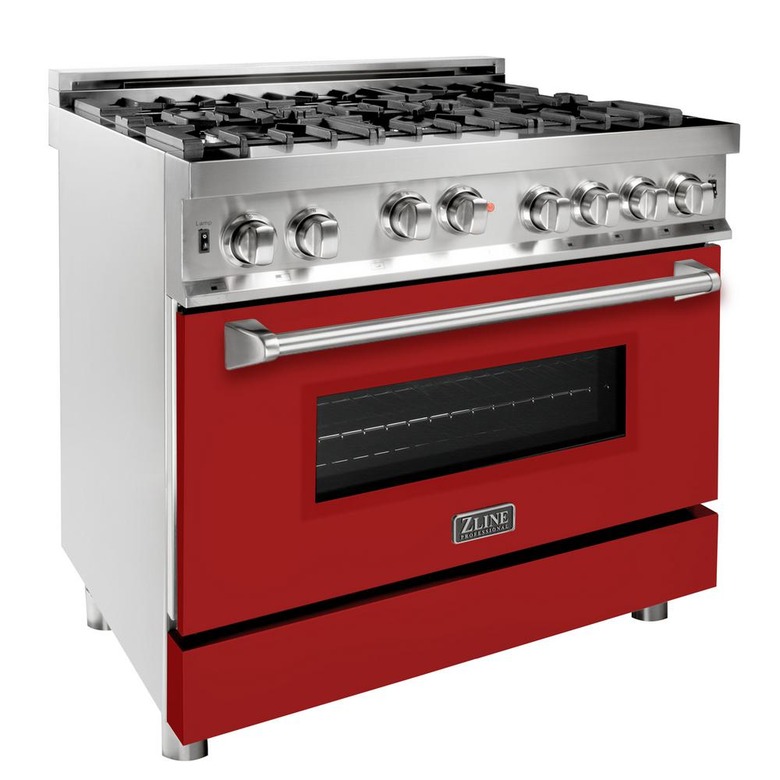 best gas stove ZLINE 36 in. Professional Gas on Gas Range in Stainless Steel with Red Gloss Door from Home Depot
