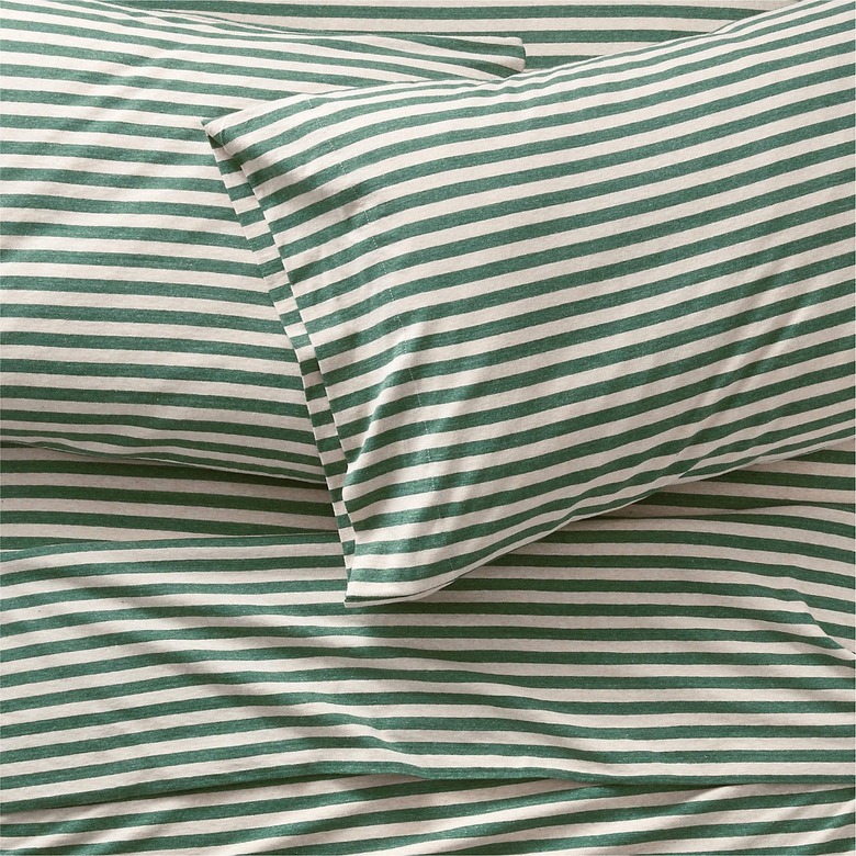 Crate and Kids Heathered Jersey Organic Green Striped Sheet Set