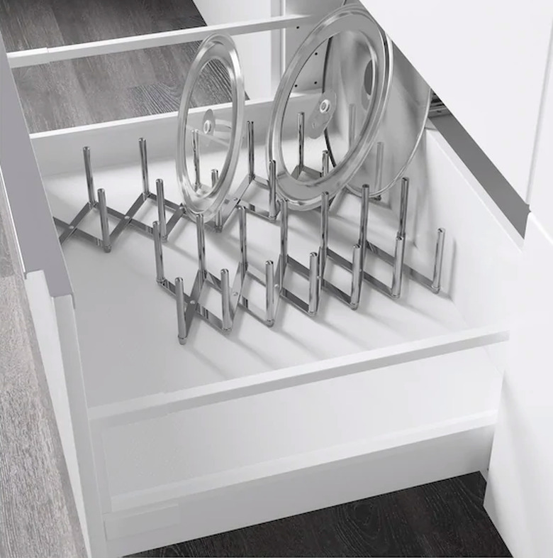 lid organizer inside white drawer