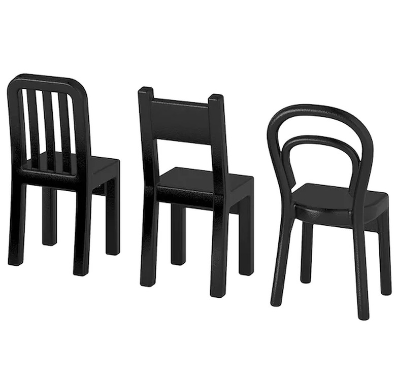 three hooks in the shape of chairs