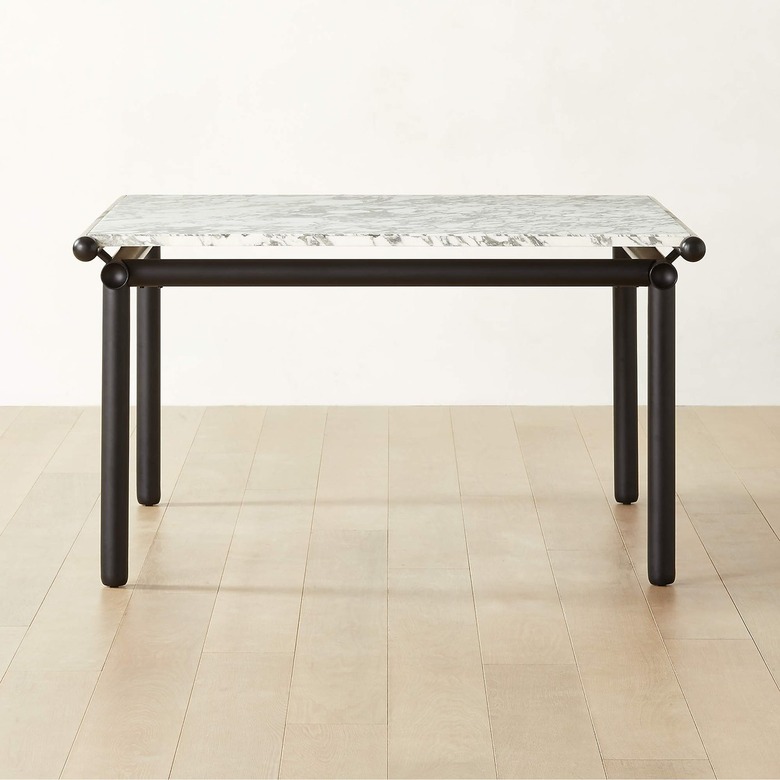 marble and iron square dining table