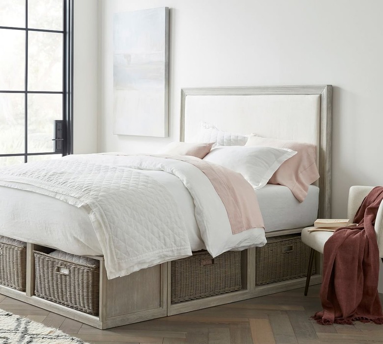 wood-framed upholstered headboard