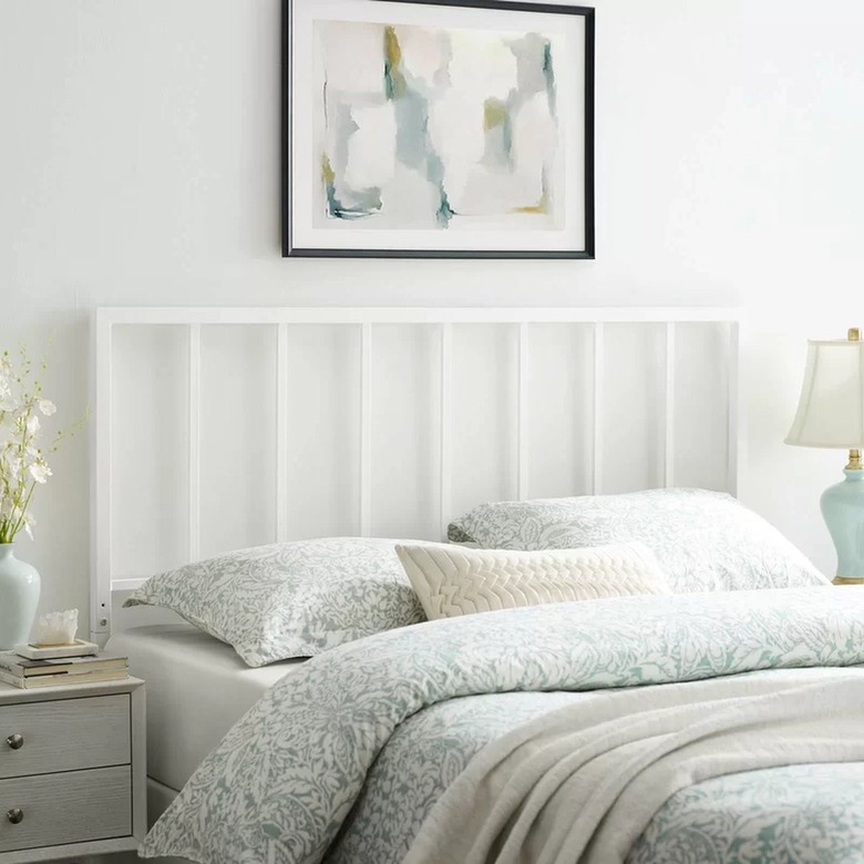 white metal frame headboard