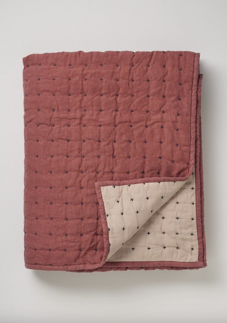 Rust red cross stitch quilt