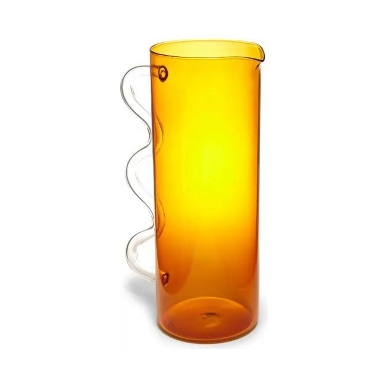orange pitcher with clear wavy handle