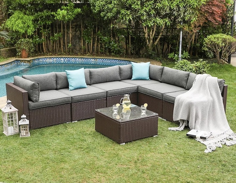 Wicker furniture set in backyard