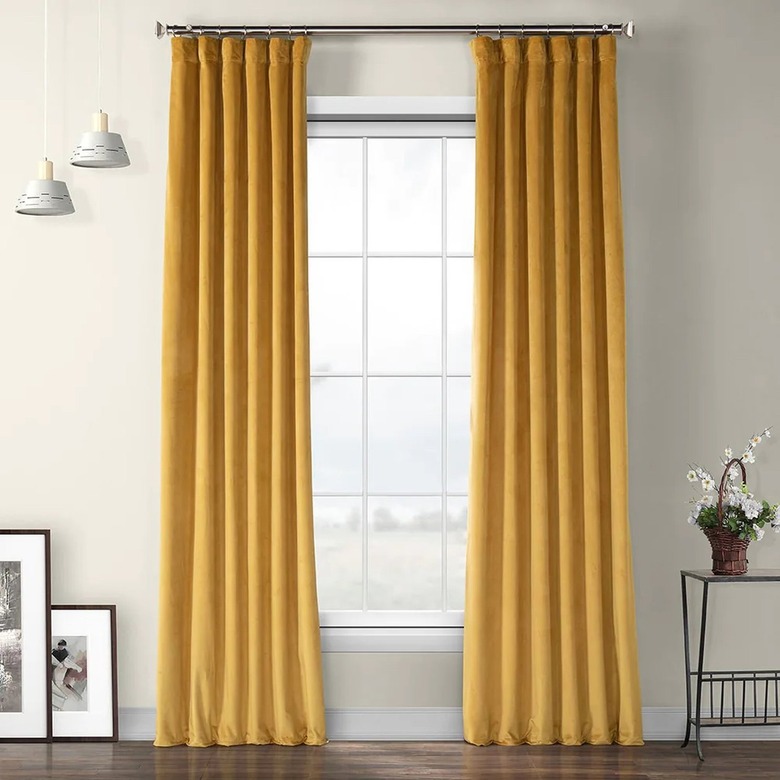 Exclusive Fabrics & Furnishings Aztec Gold Velvet Room Darkening Rod Pocket Curtain