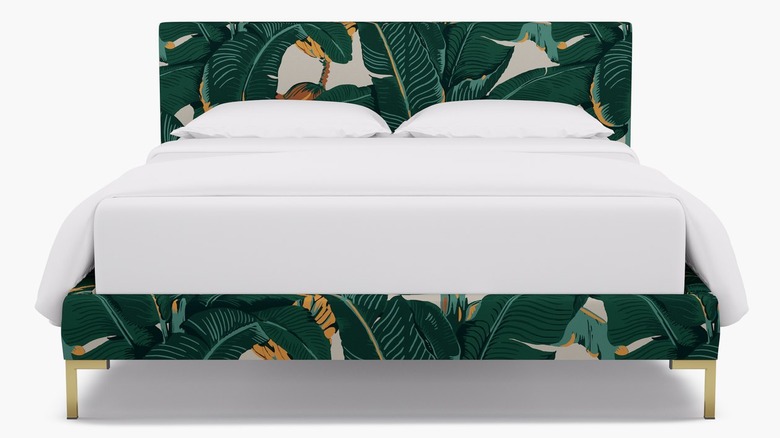 platform bed with rectangle headboard and cw stockwell martinique upholstery