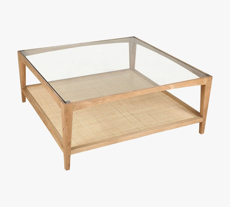 square glass-top rattan table